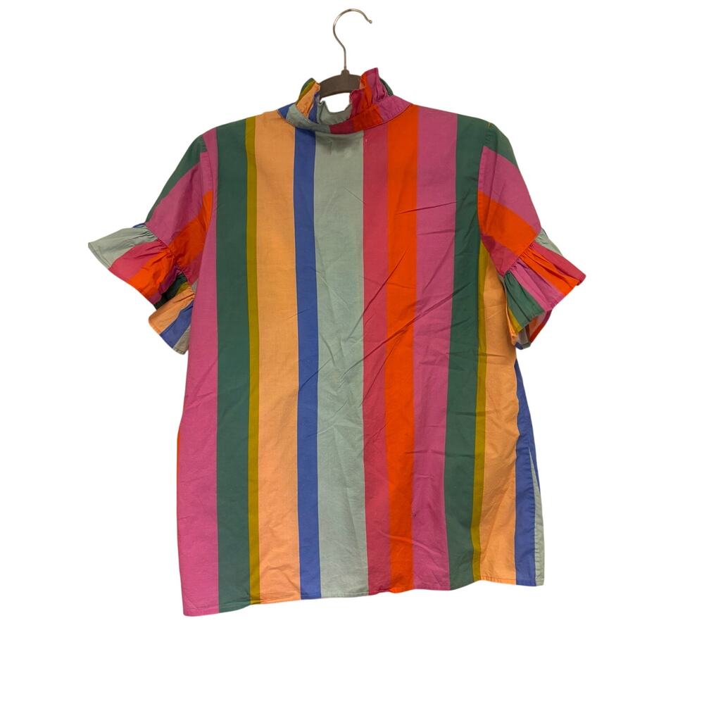 Multicolor Striped Ruffle Button-Up Blouse - Picture 4 of 5